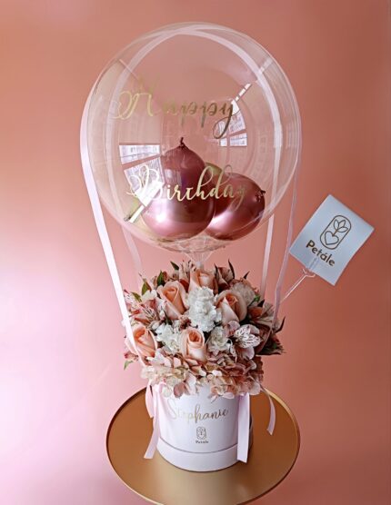 box de rosas y globo personalizado