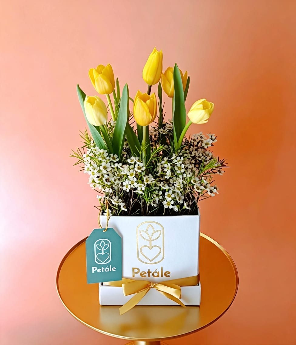 box de 6 tulipanes amarillos Box love 6 tulipanes amarillos