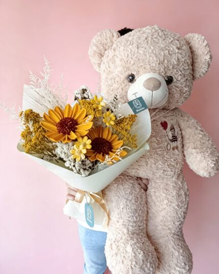 ramo de girasoles eterno y peluche xl