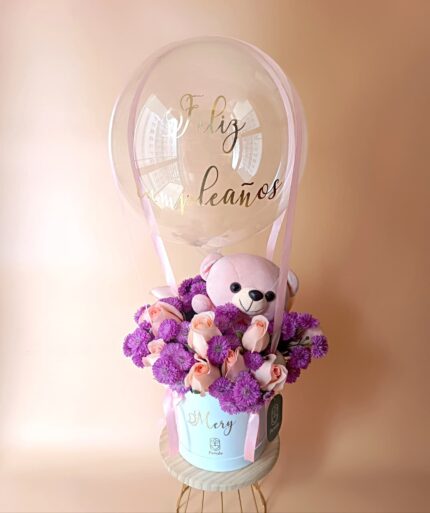 box de rosas y peluche